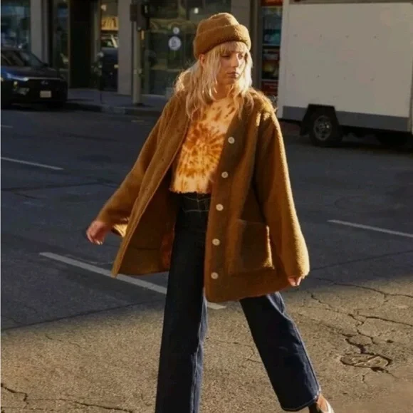 Lykke Wuulf Sherpa Teddy Ranch Jacket Driftwood Oversized Brown Jacket | Sz M/L - Picture 2 of 6